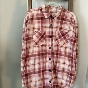 Maurices Pink and Cream Plaid Button-Down Shirt